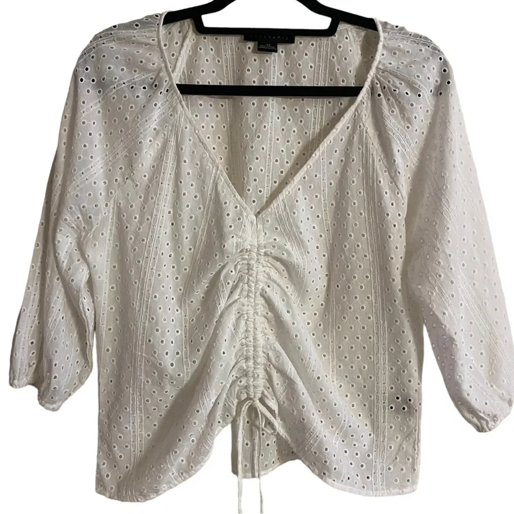 Sanctuary White Eyelet Adjustable Gathered Top size M